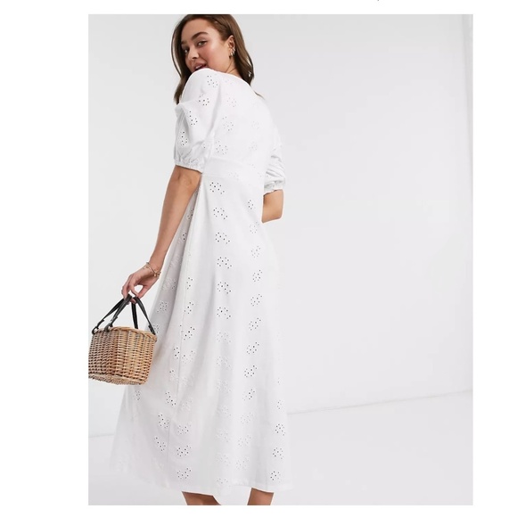 ASOS DESIGN Eyelet Tea Maxi Dress with Puff Sleeves - 8P - Picture 3 of 12